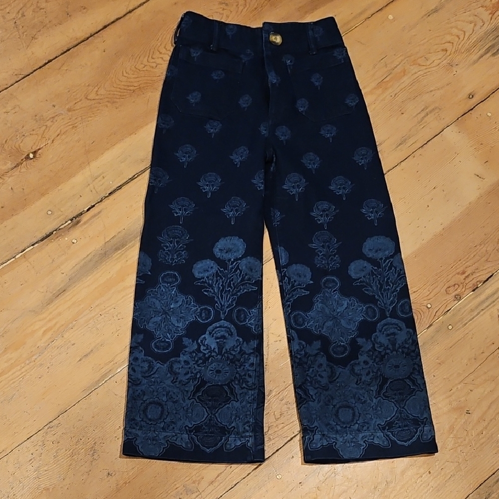 Navy Floral Pattern Wide-Leg Women's Pants